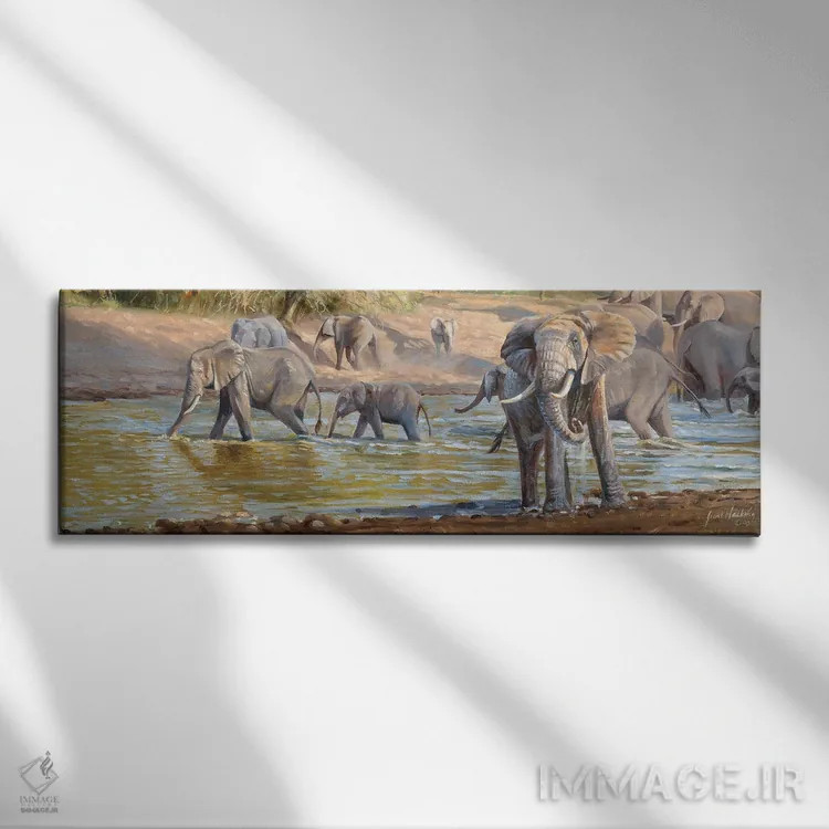 تابلو عبور فیلها اثر گرانت هکینگ - نمای روبهرو روی دیوار