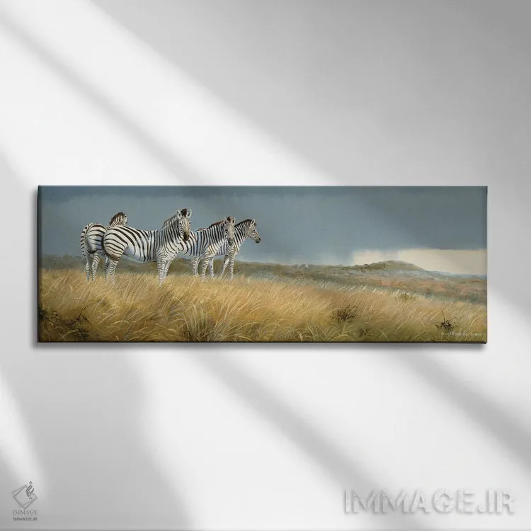 تابلو گورخرهای زولو لند اثر گرانت هکینگ - نمای روبهرو روی دیوار