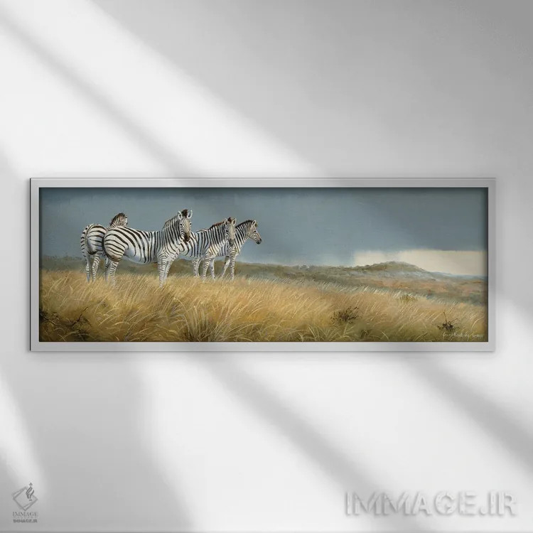 تابلو گورخرهای زولو لند اثر گرانت هکینگ - نمای قابدار سفید