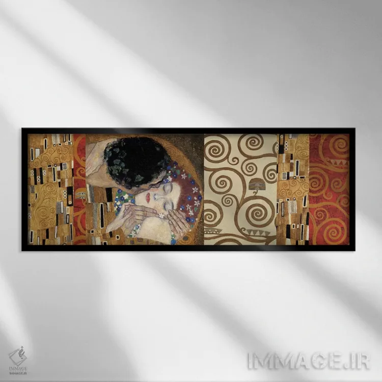 تابلو دکوراسیون کلیمت (بوسه) اثر گوستاو کلیمت - نمای قابدار مشکی