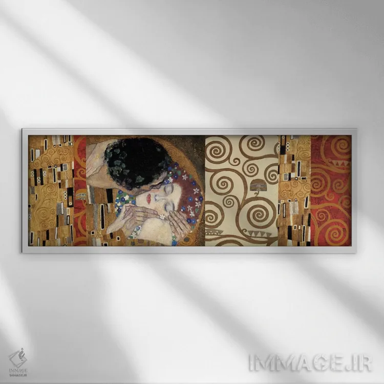 تابلو دکوراسیون کلیمت (بوسه) اثر گوستاو کلیمت - نمای قابدار سفید