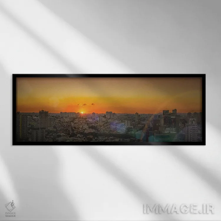 تابلو غروب آفتاب در منظره شهر اثر گلاوکو منهالی - نمای قابدار مشکی