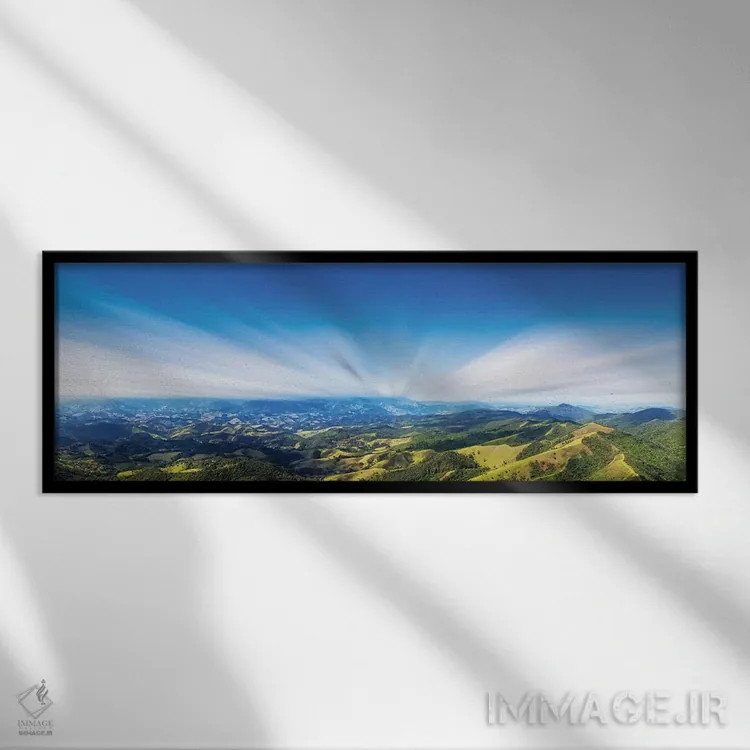 تابلو غروب آفتاب بر فراز دشت (پانوراما) اثر گلاوکو منهالی - نمای قابدار مشکی