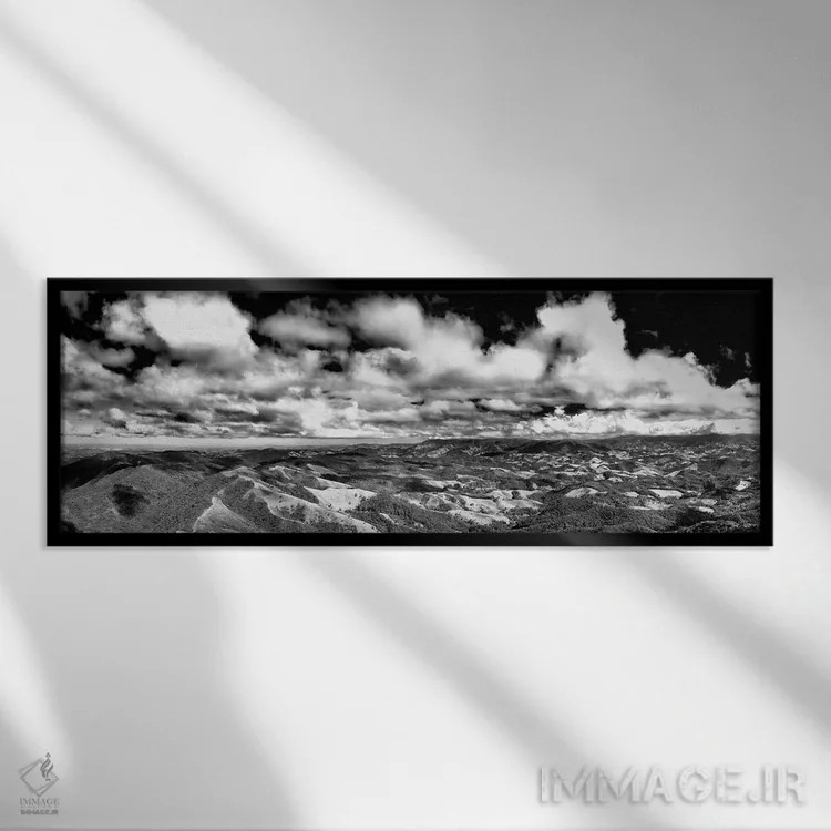 تابلو منظره سیاه و سفید پانوراما اثر گلاوکو منهالی - نمای قابدار مشکی