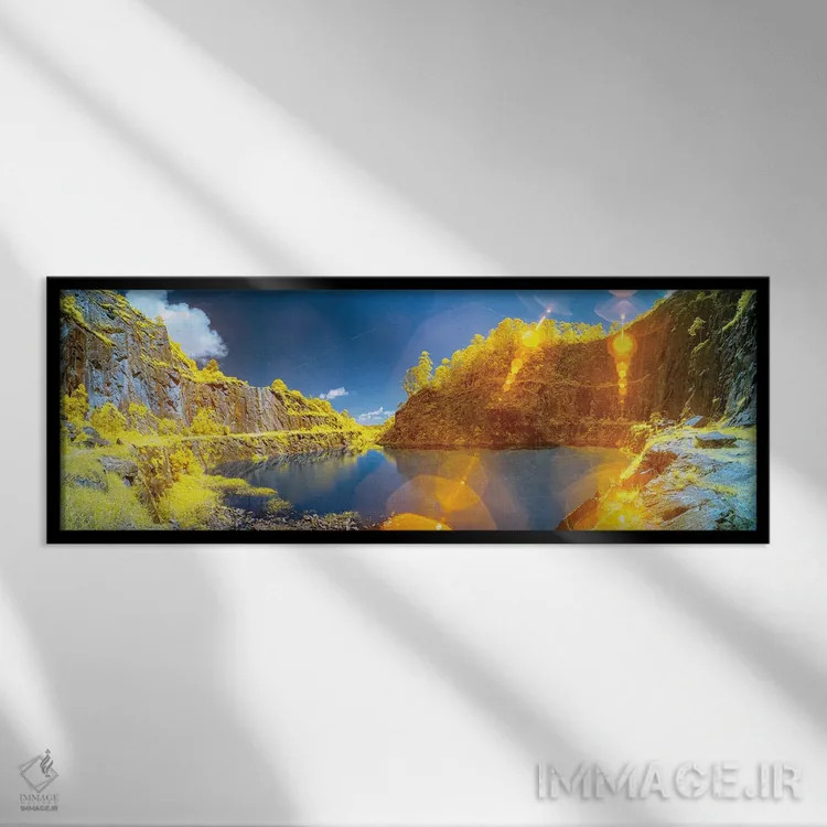 تابلو منظره پانوراما با رودخانه و کوهها اثر گلاوکو منهالی - نمای قابدار مشکی