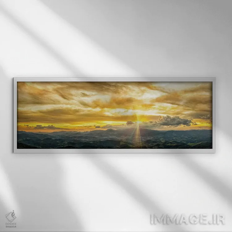 تابلو پانورامای ساعت طلایی اثر گلاوکو منهالی - نمای قابدار سفید