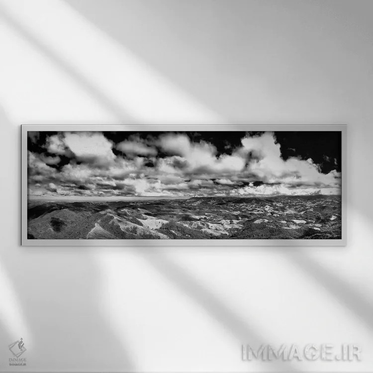 تابلو منظره سیاه و سفید پانوراما اثر گلاوکو منهالی - نمای قابدار سفید