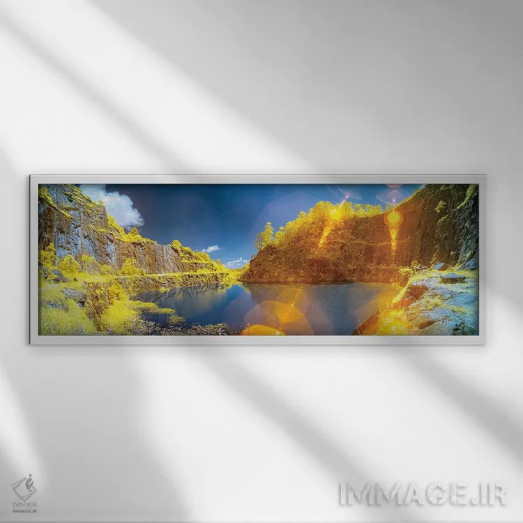 تابلو منظره پانوراما با رودخانه و کوهها اثر گلاوکو منهالی - نمای قابدار سفید