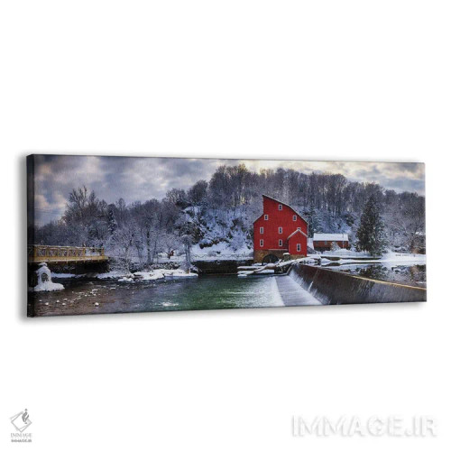 تابلو منظره زمستانی با آسیاب قرمز، کلینتون، نیوجرسی اثر جورج اوزه - نمای پرسپکتیو محصول