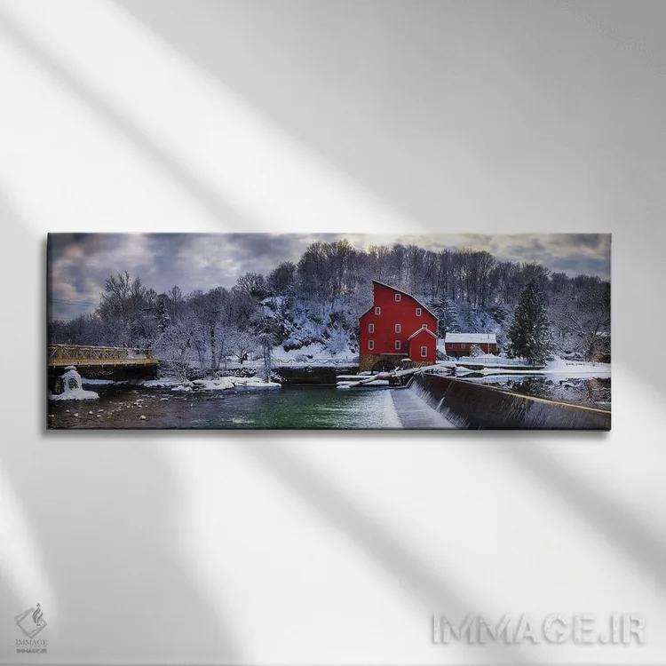 تابلو منظره زمستانی با آسیاب قرمز، کلینتون، نیوجرسی اثر جورج اوزه - نمای روبهرو روی دیوار