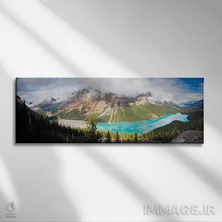 تابلو نمای پانورامای هوایی از دریاچه پیتو، آلبرتا، کانادا اثر جورج اوزه - نمای روبهرو روی دیوار