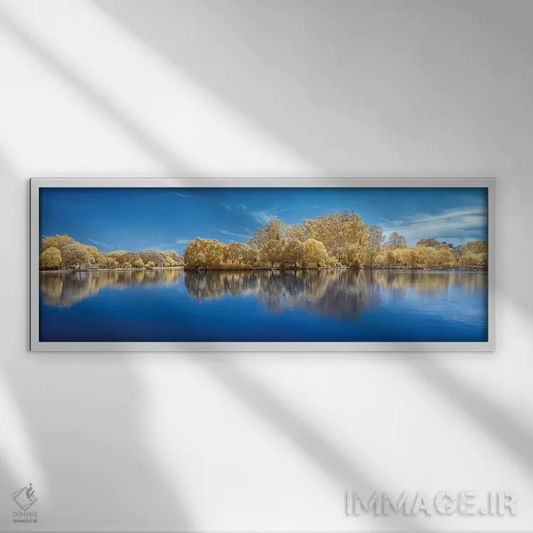 تابلو جنگل کنار دریاچه اثر گلاوکو منهالی - نمای قابدار سفید