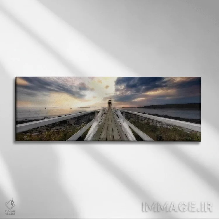 تابلو نمای پانورامایی از فانوس دریایی مارشال پوینت در هنگام غروب، مین اثر جورج اوزه - نمای روبهرو روی دیوار