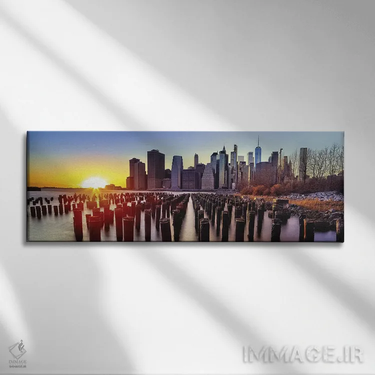 تابلو غروب منهتن پایین از بروکلین، نیویورک اثر جورج اوزه - نمای روبهرو روی دیوار