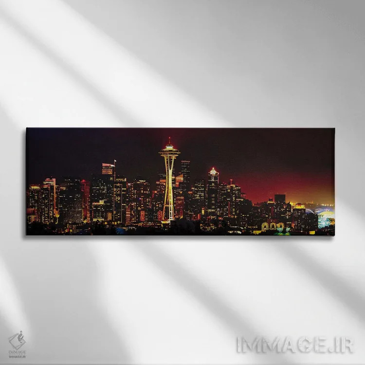 تابلو پانورامای خط افق سیاتل در شب اثر جورج اوزه - نمای روبهرو روی دیوار