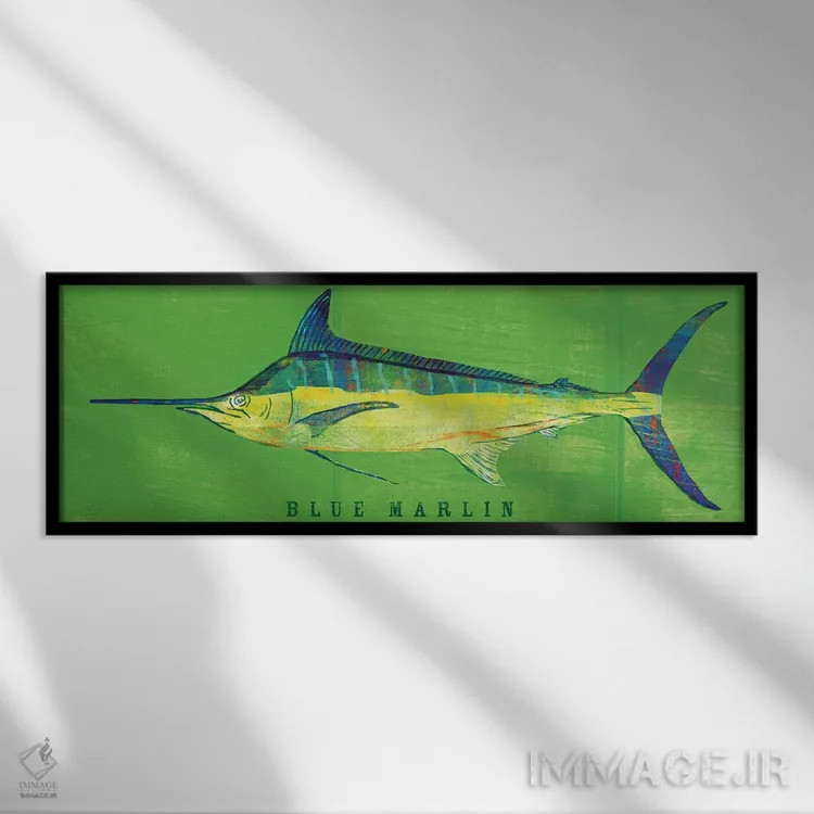 تابلو مارلین آبی (نوعی ماهی) اثر جان گلدن - نمای قابدار مشکی