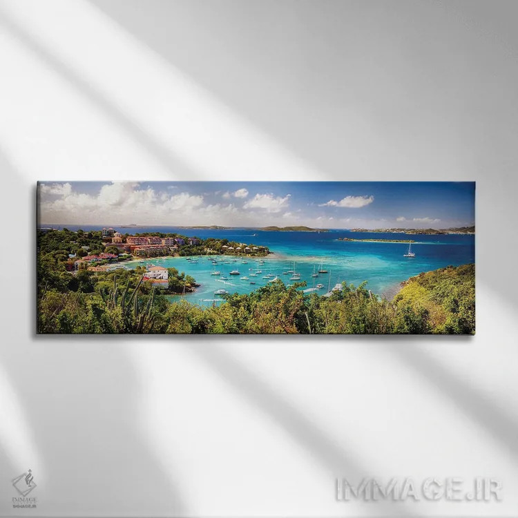 تابلو نمای پانوراما از بندر کروز بی، سنت جان، جزایر ویرجین آمریکا اثر جورج اوزه - نمای روبهرو روی دیوار