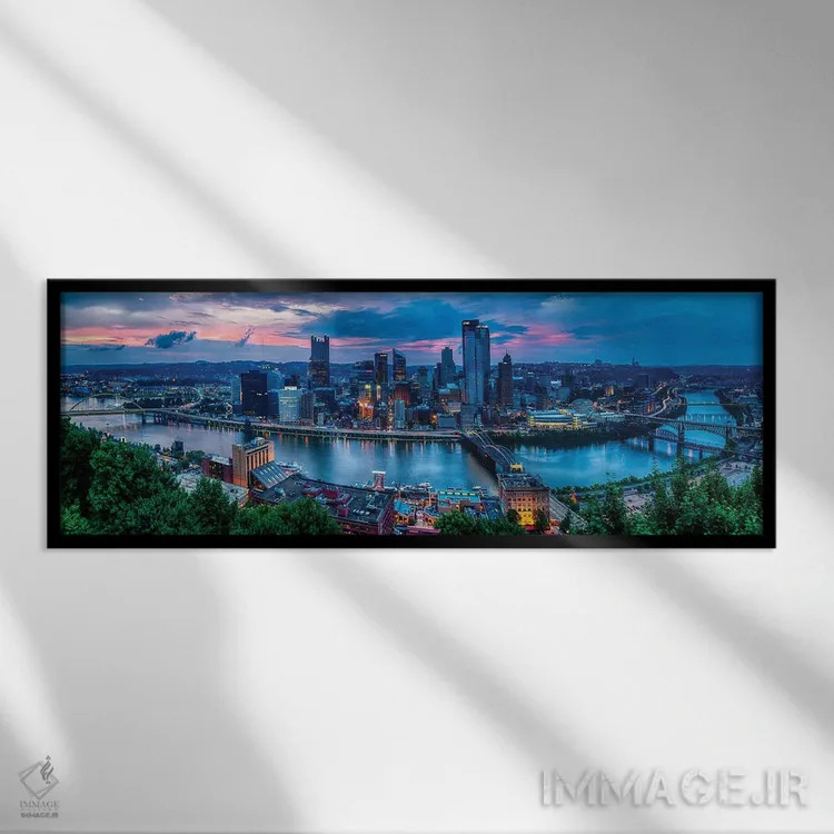 تابلو پانورامای افق پیتسبورگ از دید کوه واشینگتن اثر جورج اوزه - نمای قابدار مشکی