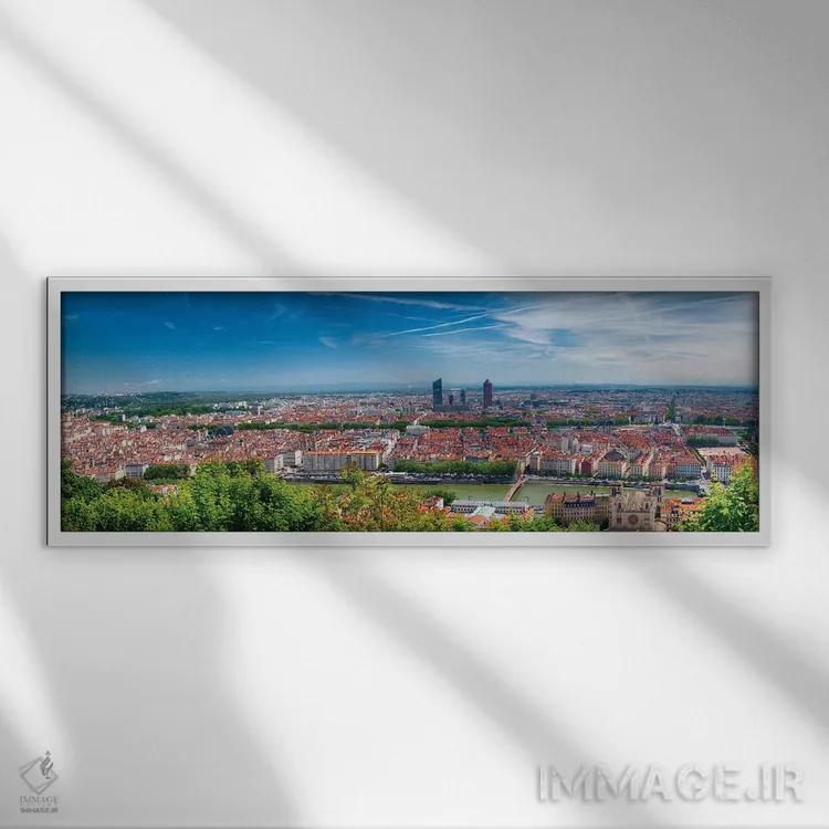 تابلو نمای پانوراما از لیون از تپه فوروییر، فرانسه اثر جورج اوزه - نمای قابدار سفید