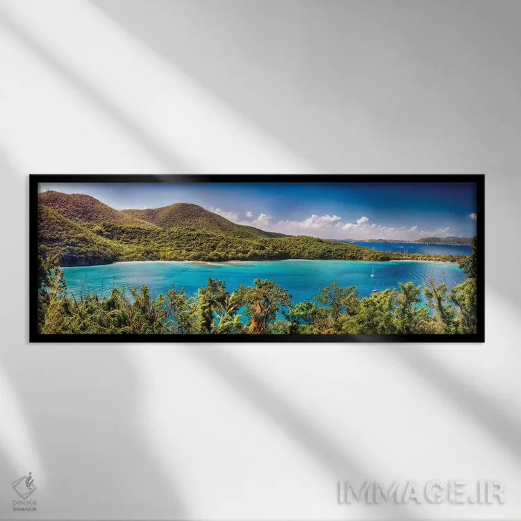 تابلو نمای پانوراما از خلیج هاوکنست، سنت جان، جزایر ویرجین آمریکا اثر جورج اوزه - نمای قابدار مشکی