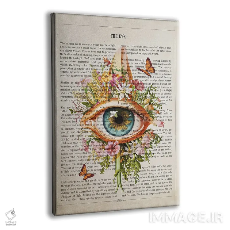 تابلو آناتومی چشم با گل اثر پیکسل کهنه (استودیو/نام هنری) - نمای پرسپکتیو محصول