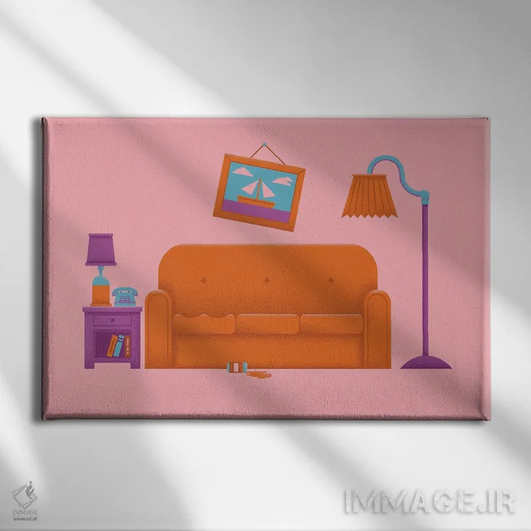 تابلو شوخی مبل (ارجاع به سکانس مشهور سیمپسونها) اثر برگر بولت - نمای روبهرو روی دیوار