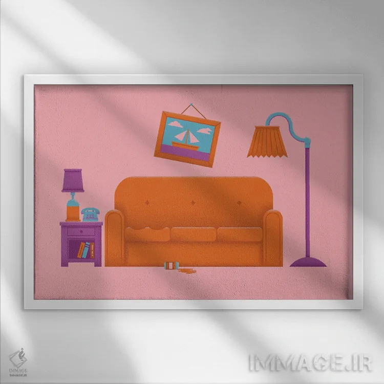 تابلو شوخی مبل (ارجاع به سکانس مشهور سیمپسونها) اثر برگر بولت - نمای قابدار سفید