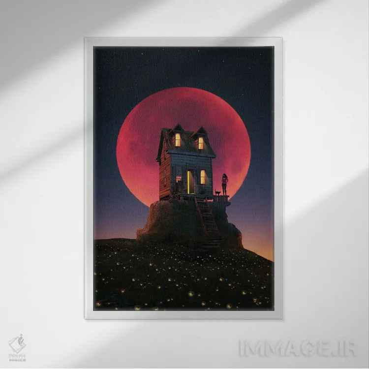 تابلو شبی با ماه کامل اثر عبدالله ایویندار - نمای قابدار سفید