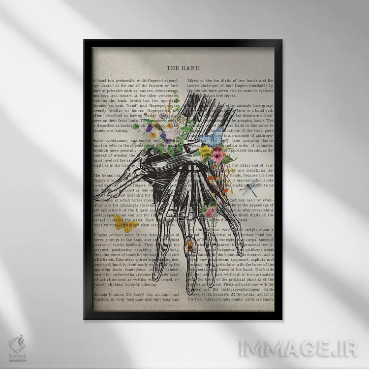 تابلو آناتومی دست (به صورت گل) اثر پیکسل کهنه (استودیو/نام هنری) - نمای قابدار مشکی
