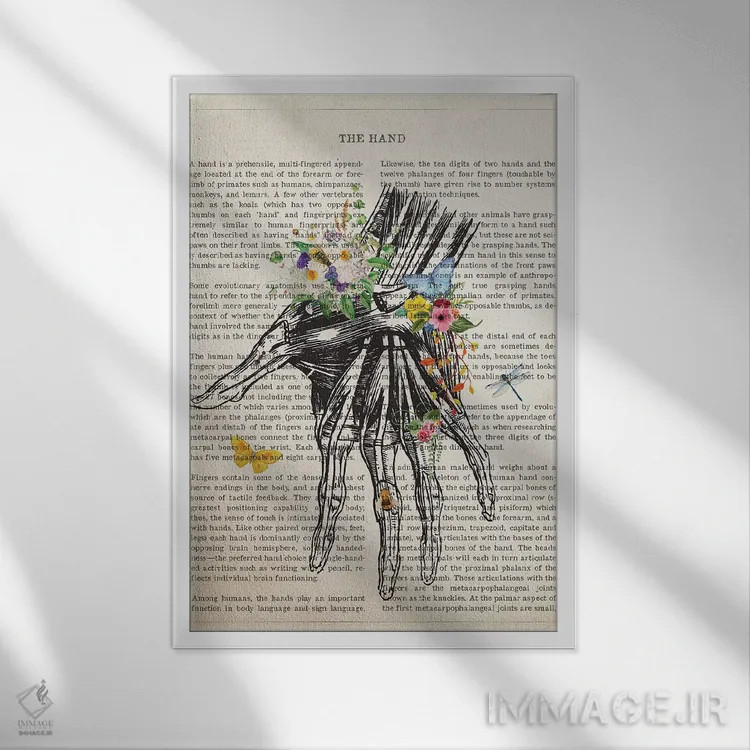 تابلو آناتومی دست (به صورت گل) اثر پیکسل کهنه (استودیو/نام هنری) - نمای قابدار سفید