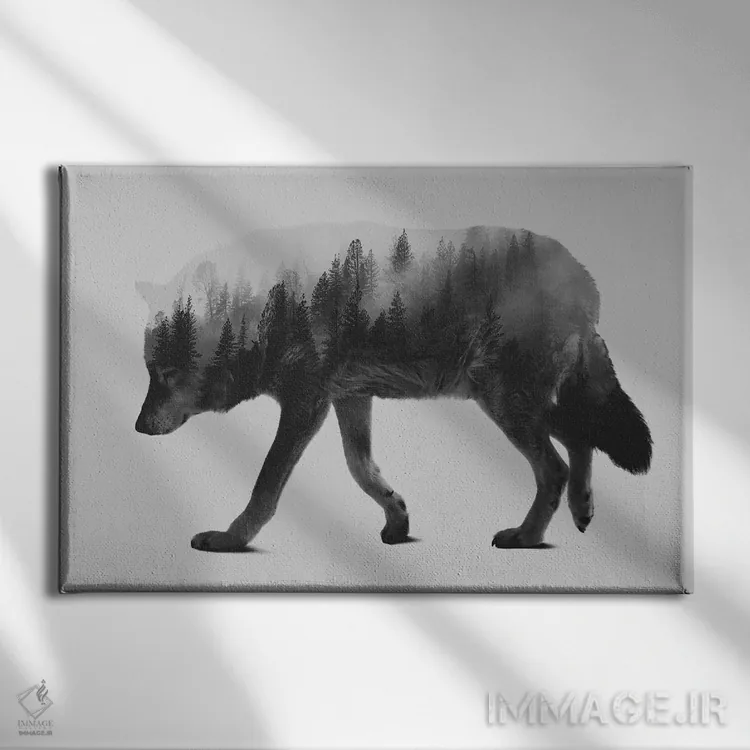 تابلو گرگ ۱ (سیاه و سفید) اثر آندریاس لیه - نمای روبهرو روی دیوار