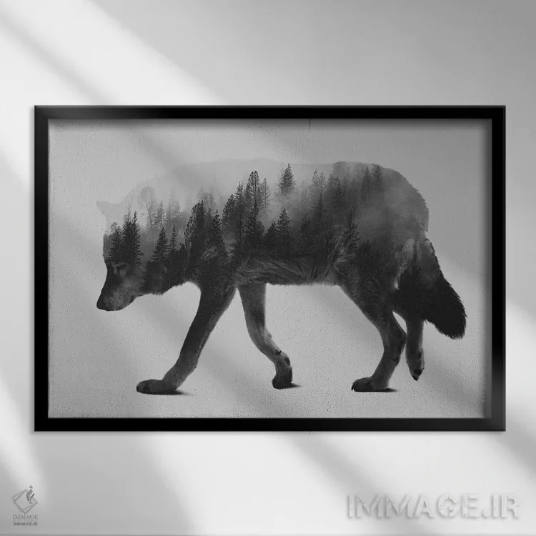 تابلو گرگ ۱ (سیاه و سفید) اثر آندریاس لیه - نمای قابدار مشکی