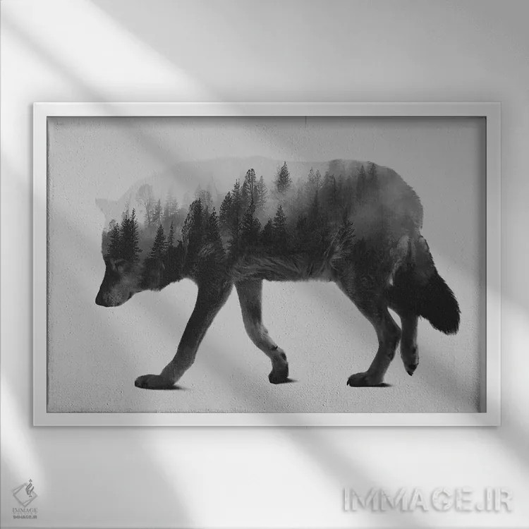 تابلو گرگ ۱ (سیاه و سفید) اثر آندریاس لیه - نمای قابدار سفید