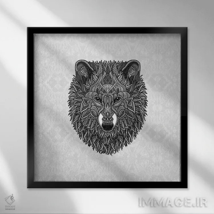 تابلو گرگ خاکستری اثر آنجلیکا پارکر - نمای قابدار مشکی