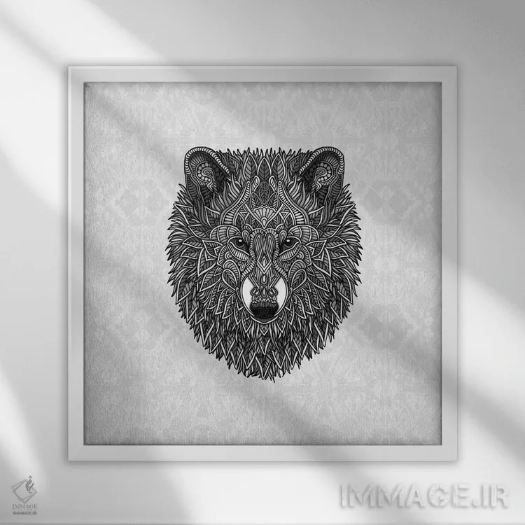 تابلو گرگ خاکستری اثر آنجلیکا پارکر - نمای قابدار سفید