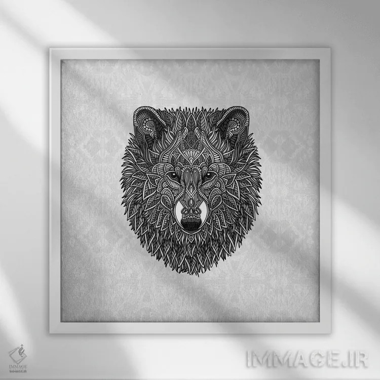 تابلو گرگ خاکستری اثر آنجلیکا پارکر - نمای قابدار سفید