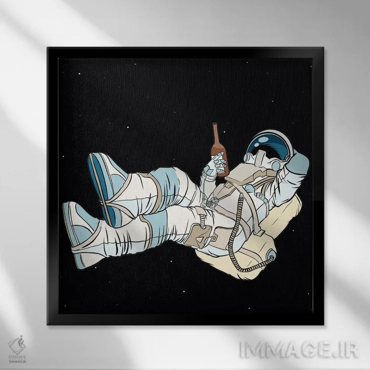 تابلو فضانورد در حال استراحت اثر آرت میرانو - نمای قابدار مشکی