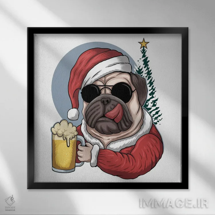 تابلو سگ پاگ با لباس شبیه آبجو (0%) (لباس فانتزی) اثر آرت میرانو - نمای قابدار مشکی