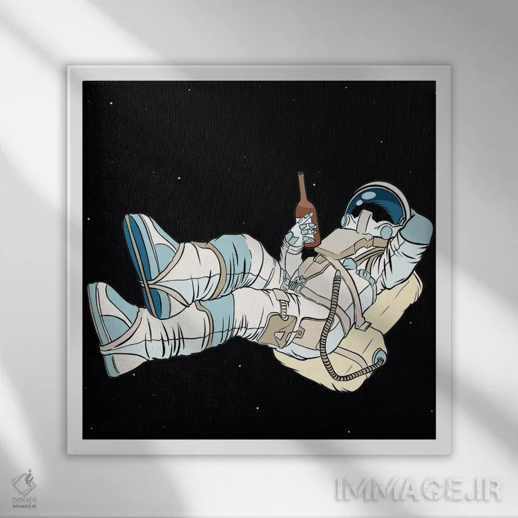 تابلو فضانورد در حال استراحت اثر آرت میرانو - نمای قابدار سفید