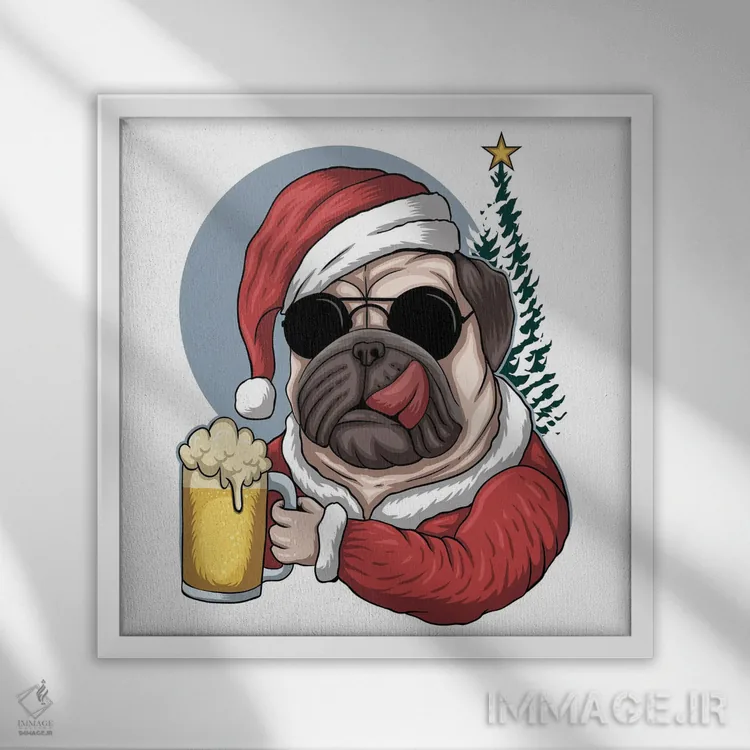 تابلو سگ پاگ با لباس شبیه آبجو (0%) (لباس فانتزی) اثر آرت میرانو - نمای قابدار سفید