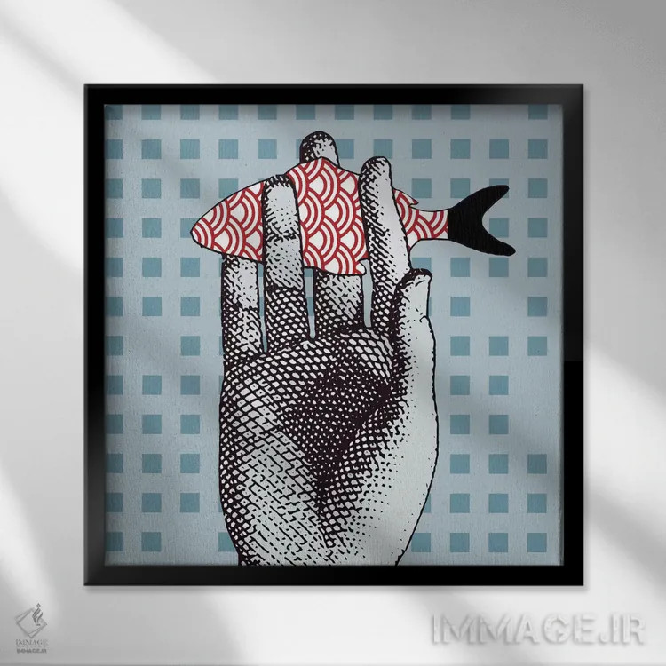 تابلو ماهی روی دست اثر آرت میرانو - نمای قابدار مشکی