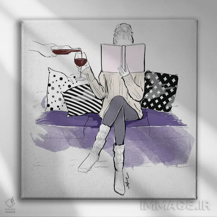 تابلو شراب و کتاب اثر آلیسون پِتری - نمای روبهرو روی دیوار