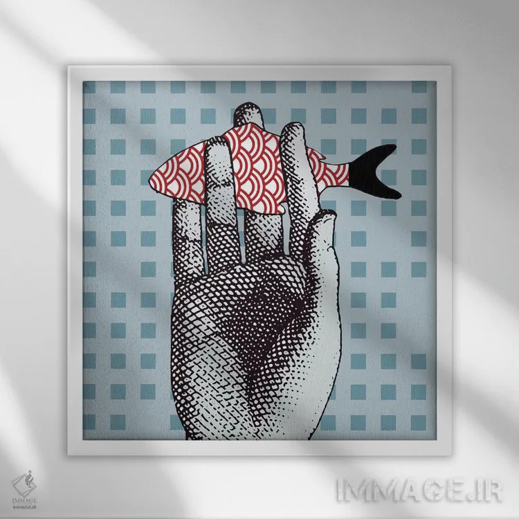 تابلو ماهی روی دست اثر آرت میرانو - نمای قابدار سفید