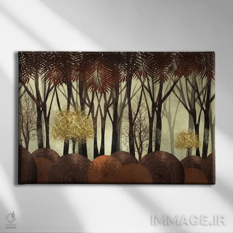 تابلو منظره جنگل پاییزی اثر آرسی بسی - نمای روبهرو روی دیوار