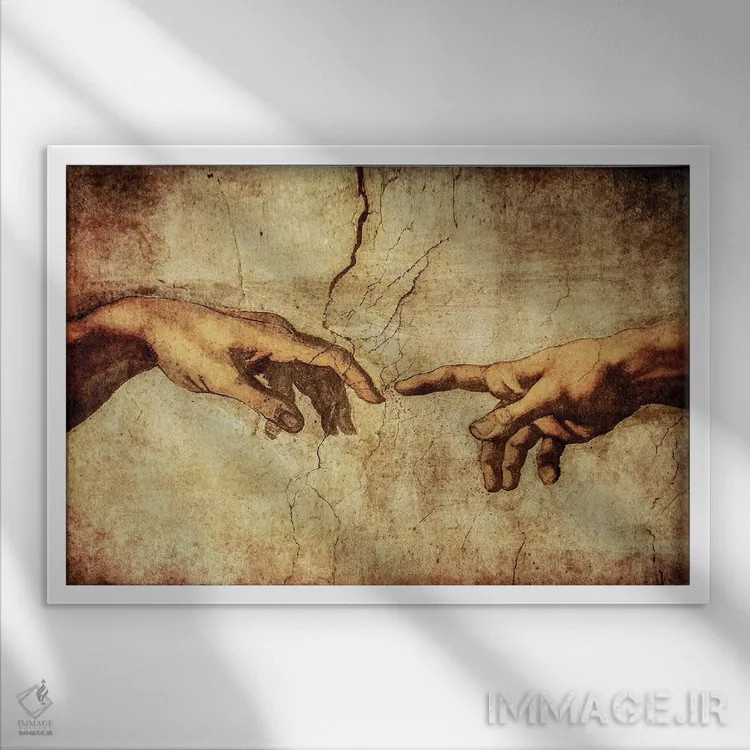 تابلو Michelangelo's Frescoes,آفرینش آدم، نقاشیهای میکل آنژ (هنر کلاسیک) اثر آدریان ویریو - نمای قابدار سفید