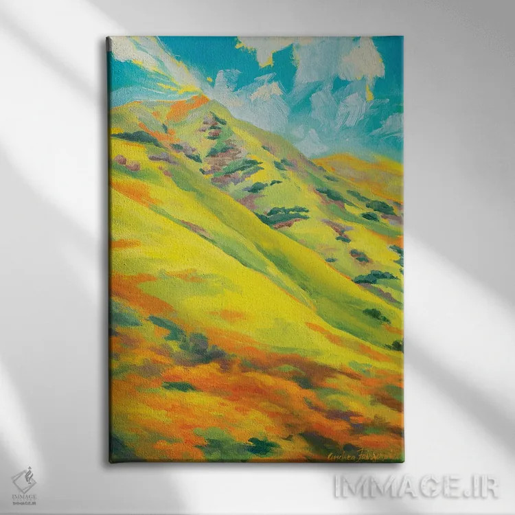 تابلو مزارع همیشهبهار شقایق شماره ۱ اثر آندریا فِیرفرویس - نمای روبهرو روی دیوار