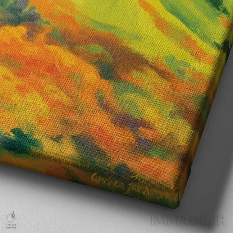 تابلو مزارع همیشهبهار شقایق شماره ۱ اثر آندریا فِیرفرویس - نمای نزدیک بافت بوم