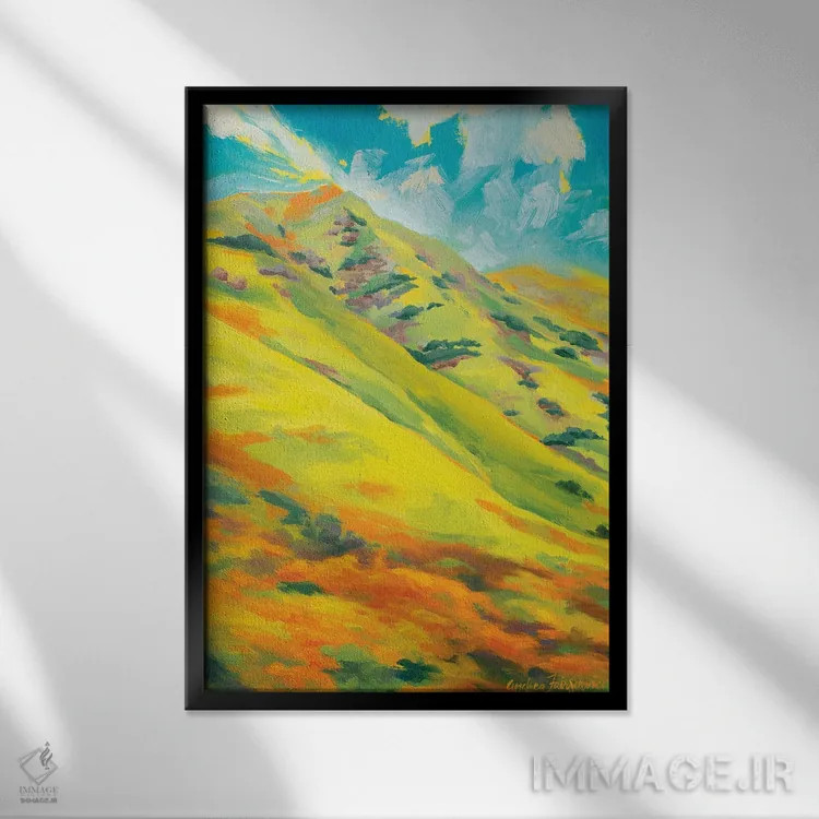 تابلو مزارع همیشهبهار شقایق شماره ۱ اثر آندریا فِیرفرویس - نمای قابدار مشکی