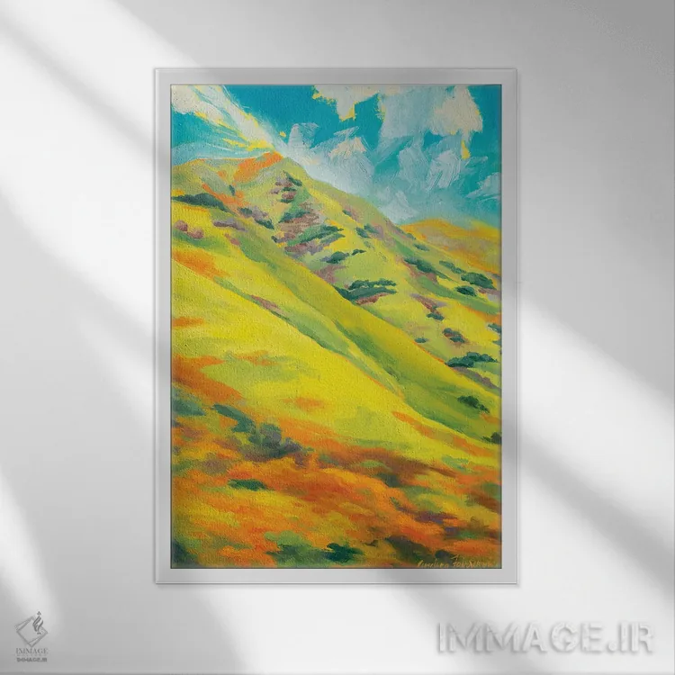 تابلو مزارع همیشهبهار شقایق شماره ۱ اثر آندریا فِیرفرویس - نمای قابدار سفید