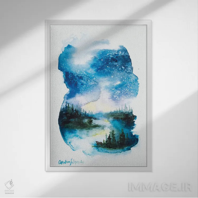 تابلو انعکاسهای شبانه اثر آندریا فِیرفرویس - نمای قابدار سفید